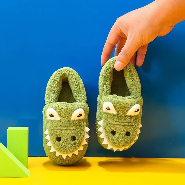 Chausson dinosaure en peluche pour enfant Pantoufles antid rapantes pour enfants dinosaure vert chaussures de maison souples pour gar ons et filles
