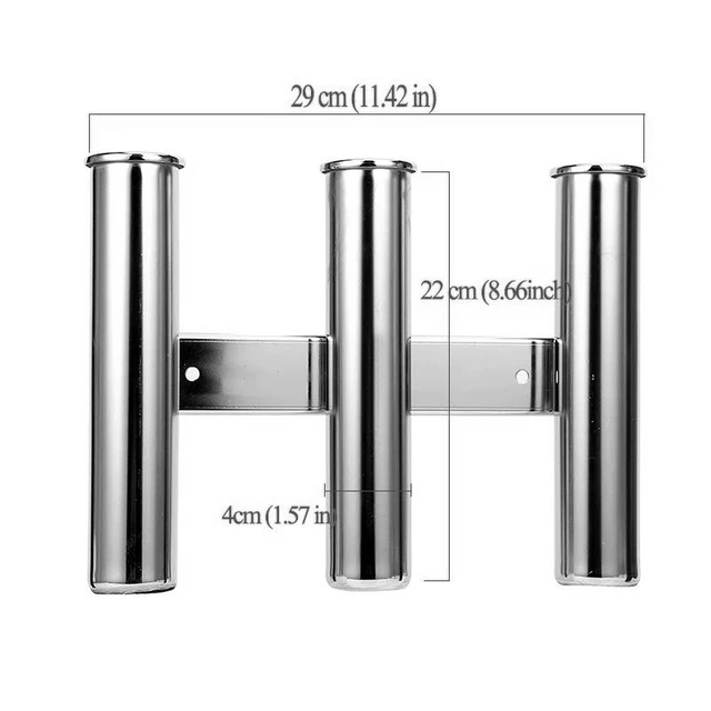 3 Tube Rod Holder Triple Stainless Steel Fishing Rod Holder Wall