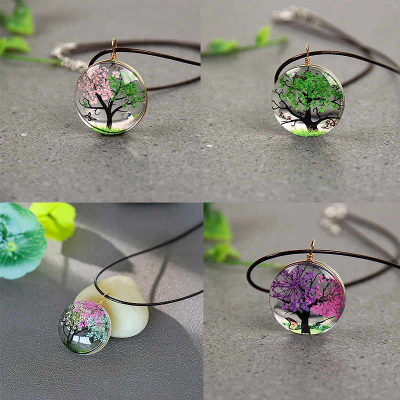 DoreenBeads модное ожерелье для женщин розовый и зеленый круглый сушеный цветок 45 см (17