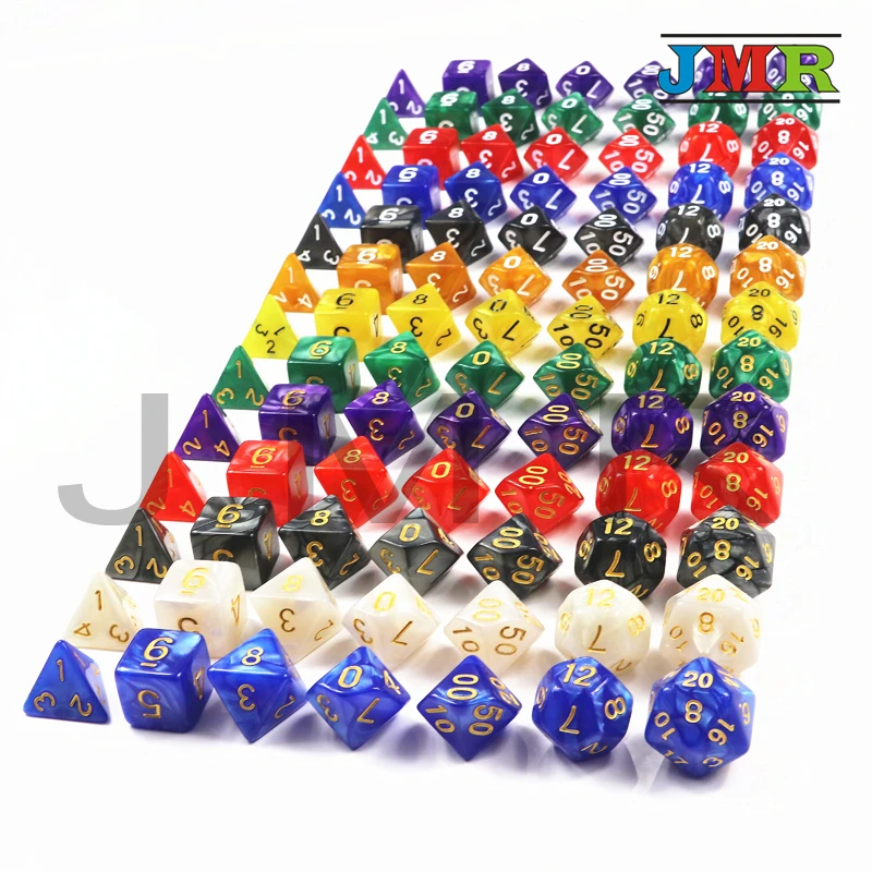 Новый набор 7PCS die с перламутровыми кубиками D4 d6 d8 d10 d % d12 d20 игровые кубики