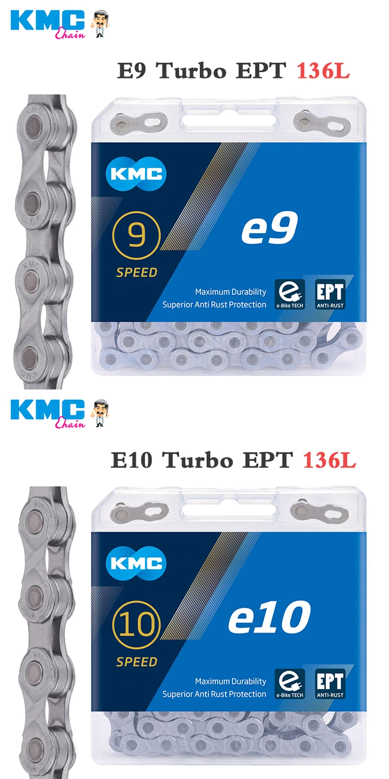 KMC E-Bike-Kette E9 E10 E11 E12 Fahrradketten 9s 10s 11s 12s E-Bike-Teile 130/136 Glieder Rostschutz Elektro-Sportfahrrad-Teile – Detail 6
