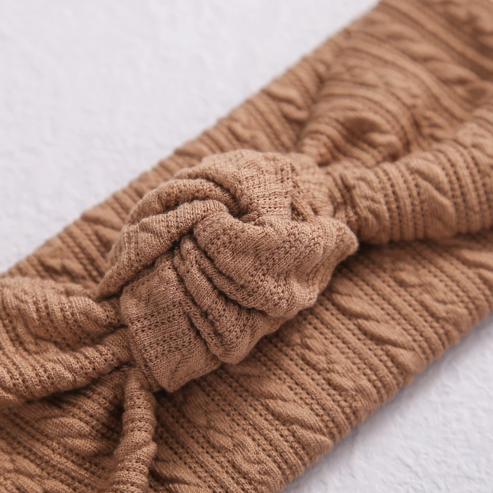 1pcs Waffle Cable Knit Knot Baby Headbands Newborn Baby Nylon Elastic Hairbands Ribbed