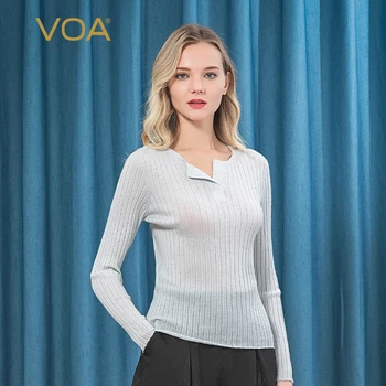 

VOA pure cashmere 60 worsted half-open collar thread long sleeve multi-color optional light breathable pullover sweater R15