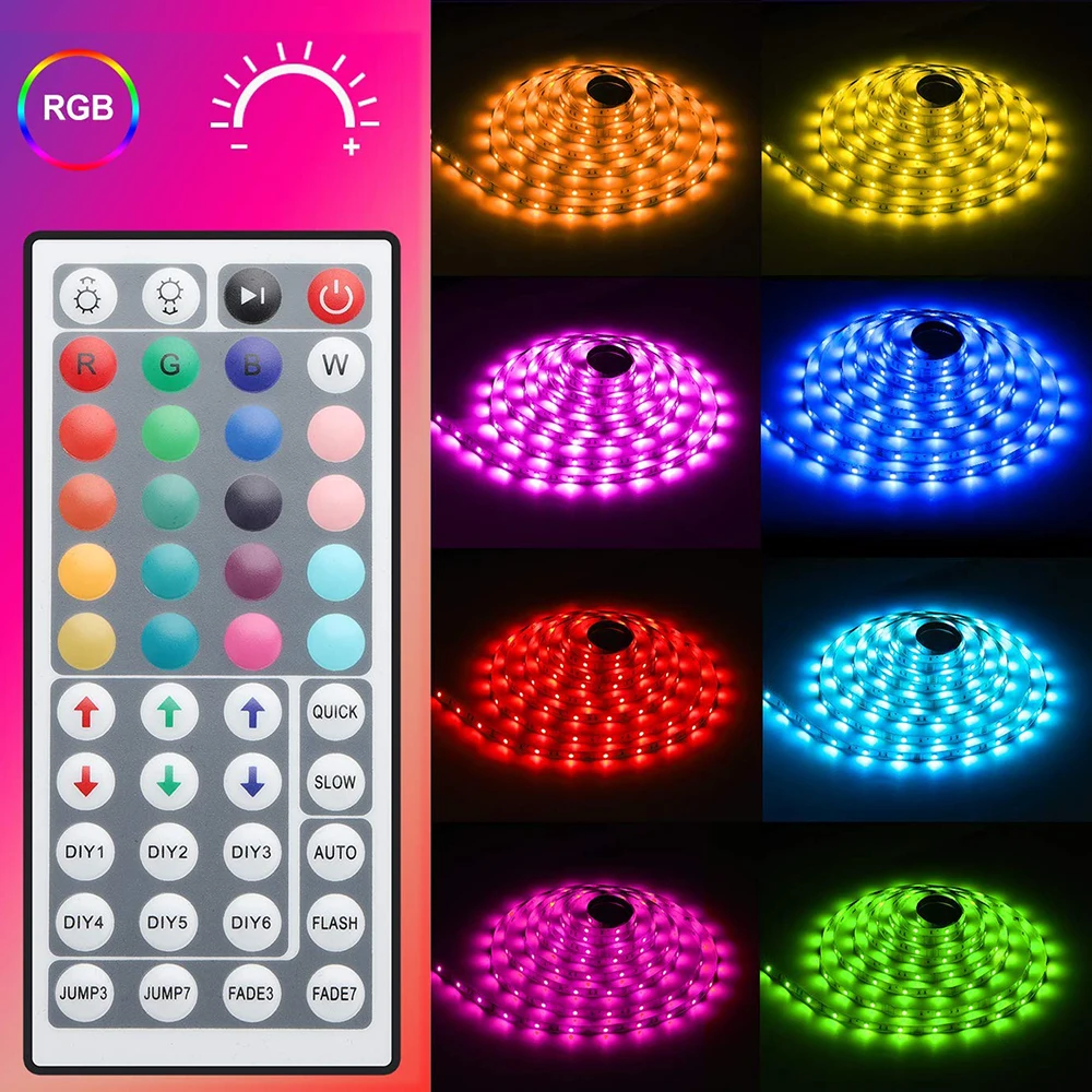 5050 RGB светодиодный ленточный свет Меняющие цвет Ленточные светодиодные светильники с пультом дистанционного управления для домашнего освещения кухонная кровать Гибкая полоса