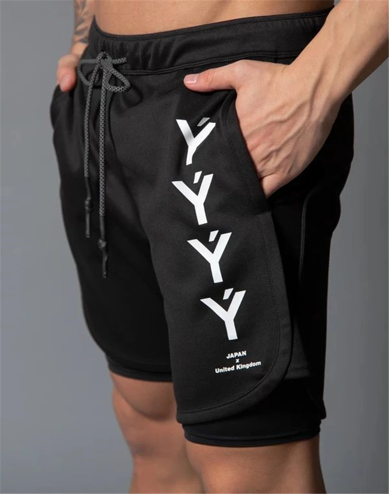 

Japan&UK 2020LYFT Double-deck Men's Mesh Shorts Gym Sport Running Shorts Fitness Bodybuilding Workout Men Gym Joggers Shorts