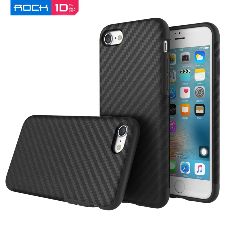 

ROCK Carbon Fiber Textured Case For iPhone 7 Plus 8Plus Back Cover Shell for iPhone 8 7 Adsorption Anti-knock Fitted Case