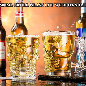 

500ml Creative Skull Beer Cup with Handle Wine Glass Cup Mug Gothic for Home Barware Drinkware Whiskey Skull Cup Drinking Water