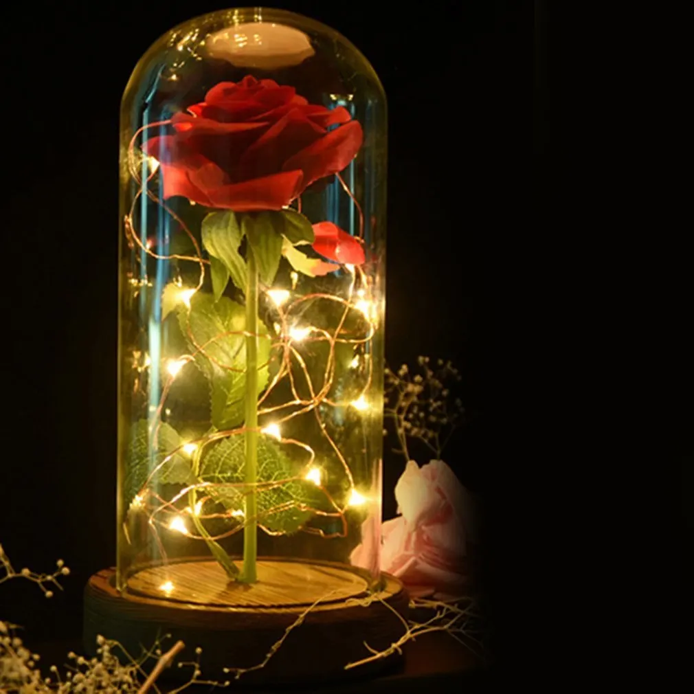 Розовый Светодиодный Ночник струнный свет в стеклянном купольном деревянном основании подарки на день Святого Валентина комната декоративная батарея мощность