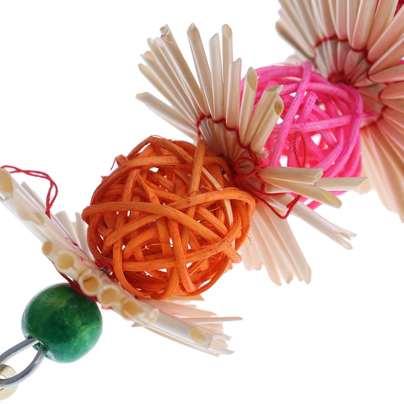 Colorful Parrot Chew Strands Bite Teeth Griiding Ball Bell Attractive Bird Parakeet Bite Molar Rattan Ball Toys