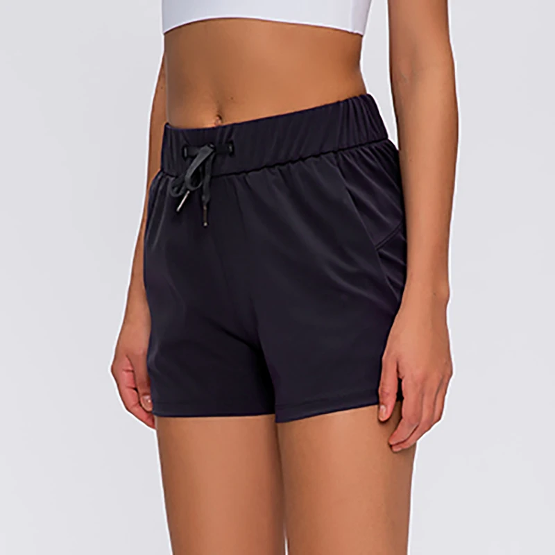 Women Training Fitness Shorts Waist Drawstring with Pocket XXL Naked-feel Workout Sport Running Biker Shorts