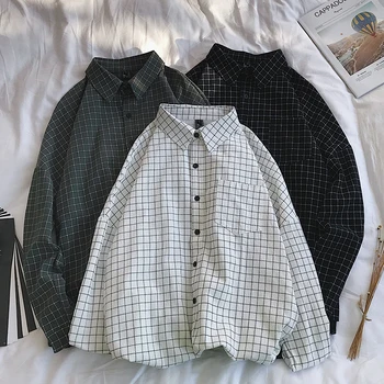 

Autumn New Dress Shirt Men Fashion Retro Business Casual Plaid Shirt Man Streetwear Wild Loose Long-sleeved Shirt Male Clothes