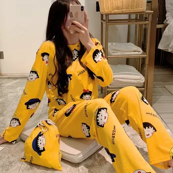 

Cartoon Print Cute Fashion Spring Pajama Sets For Women Summer Night Sleepwear Cotton Comfortable Home Suits For Girl
