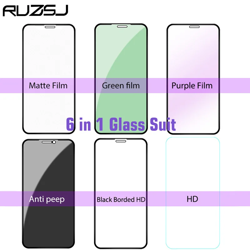 

RUZSJ 6 in 1 Glass Suit Screen Protector Tempered Matte Film Anti peep Film HD Glass Film For iphone 12 Pro Max 11 Pro 12 mini