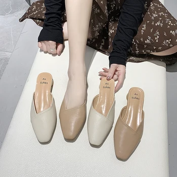 

Shoes Woman 2020 Cover Toe Slippers Flat Low Slipers Women Luxury Slides Loafers New Designer Soft Basic Rome Fabric Spring PU