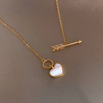 

Korean Simple Fashion opal Stone Crystal Love Necklace Woman Exquisite Sweet Short Clavicle Chain Cupid's Arrow Anniversary Gift