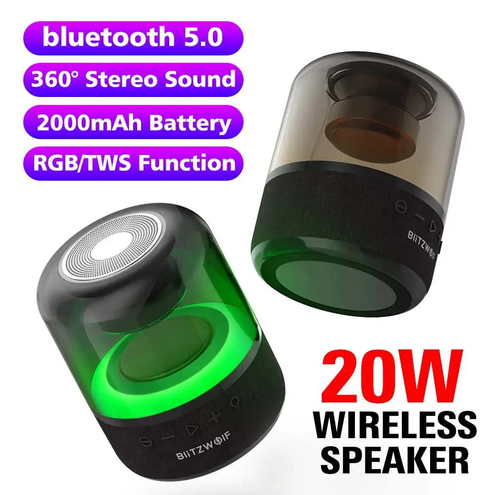US $53.99 BlitzWolf BWAS4 20W Wireless Speaker bluetooth 50 TWS Function RGB Night Light Speaker 360 Degree Stereo Sound 2000mAh Battery