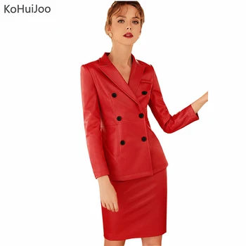 

Women Faux Leather Skirt Suits Elegant Office Ladies Button Pu Blazer and Mini Skirt Sets 2 Pieces Clothing Sets Two Piece