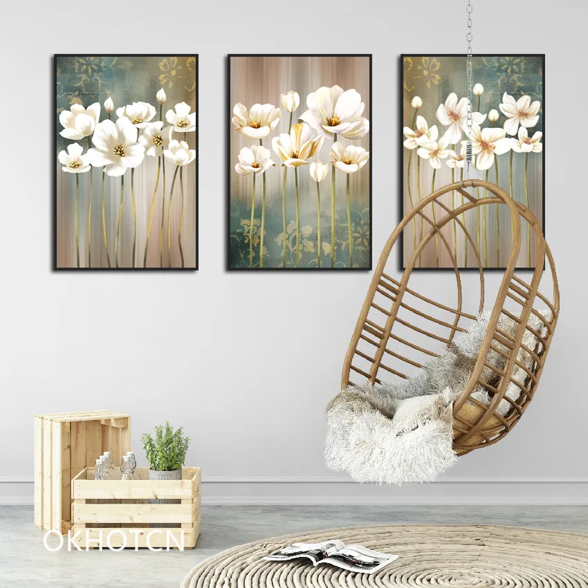 American Retro Abstract Hand Drawn Flowers Painting Wall Artwork Home Decoration Picture Poster | Дом и сад