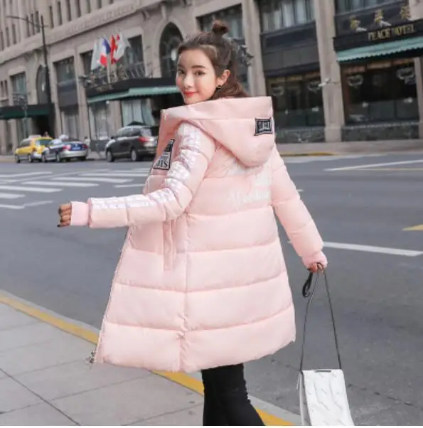 Pink Зимний пуховик, хлопковое пальто, женская средней длины, модное тонкое хлопковое пальто с щуком, Женская Корейская Толстая куртка с капюшоном - Цвет: Pink