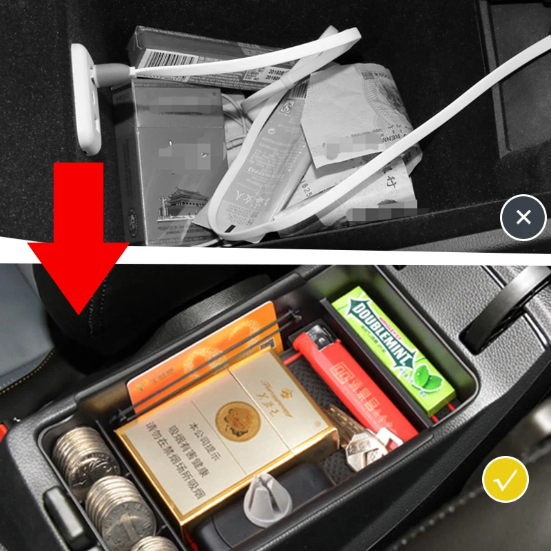 Car Organizer Accessories for BMW X1 F48 2016 2017 2018 2019 2020 Armrest Box Storage Stowing Tidying X1M M Power LHD Only Coin