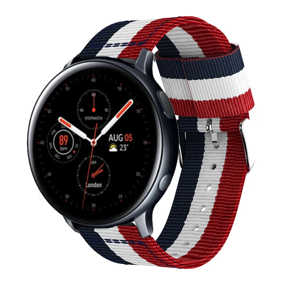 Полосатый нейлоновый ремешок для часов для samsung galaxy watch Active 2 40 мм 44 мм Active2 сменный ремешок для браслета 20 мм
