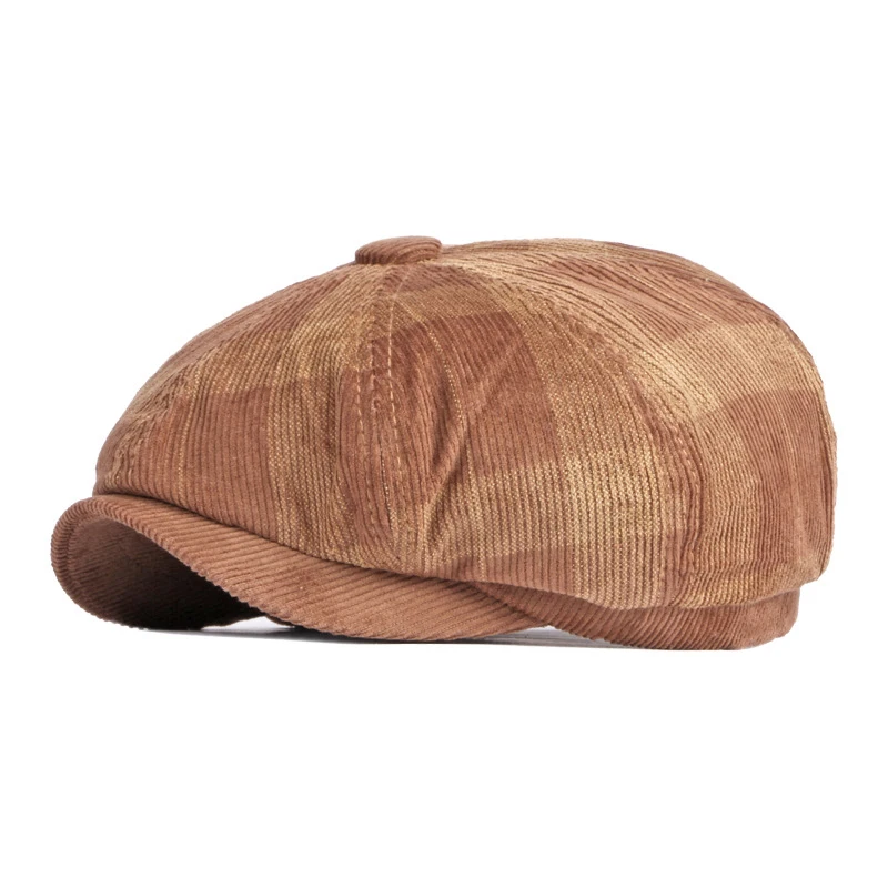 

Women's Spring Autumn New Newsboy Hat Korean Fashion Plaid Beret Cap Men's British Retro Corduroy Elastic Octagonal Hat