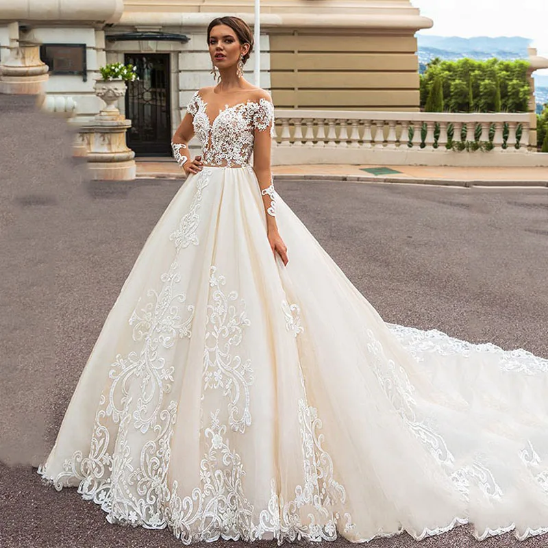 Eightree/свадебное платье с длинным рукавом, v-образный вырез, vestido de novia 2020, Тюлевое бальное платье цвета слоновой кости, иллюзия на спине, халат