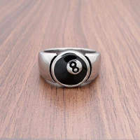 Punk 316L Stainless Steel Black 8 Sliver Color Men's Pool Eight Ball Ring Jewelry 1
