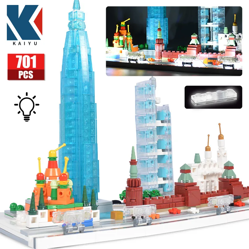 Конструктор KAIYU LED City street view знаменитая архитектура Москва Ухань Гуанчжоу игрушки