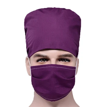 

Cotton Surgical Hats Face Mask Sets for Men Adjustable Solid Surgery Nursing Scrubs Cap Mask Dental Clinic Pharmacy Nurse Suits