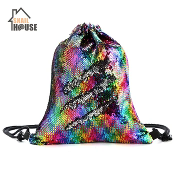 

Snailhouse 2019 Hot Selling Mermaid Sequins Sports Bag Color Drawstring Shoulder Storage Backpack Sequins Outdoor Sundries Pouch