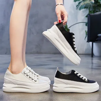 

Women White/Black Genuine Leather Silk Height Increasing Platform Shoes Spring/Summer/Autumn/Winter Casual Lady Female Loafers