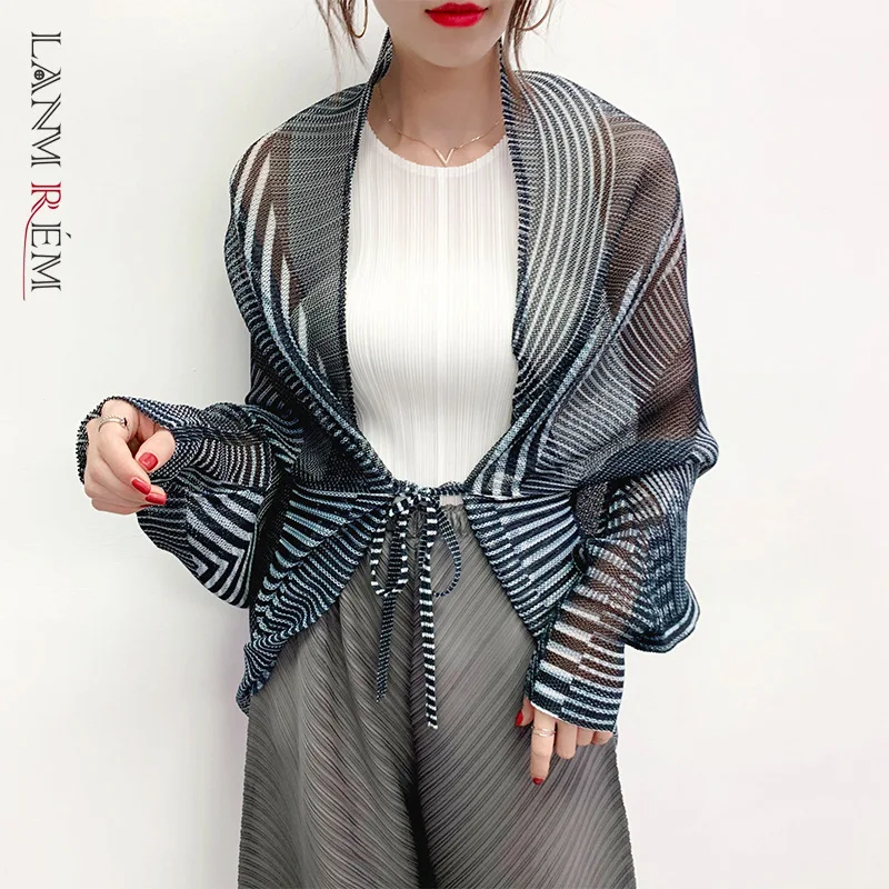 LANMREM Женская Тонкая Шаль плиссированная полоска солнцезащитный шарф шаль 2021