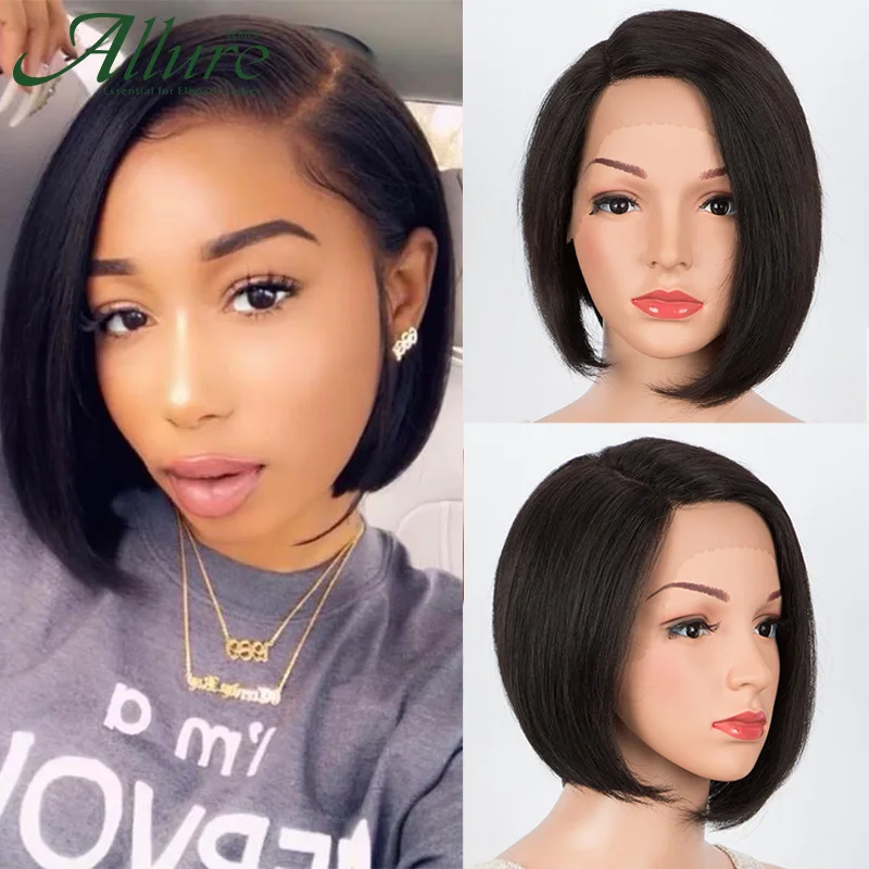 Clearance Black Short Straight Bob Right Side Part Lace Human Hair Wigs For Women Hair Wigs main image 0