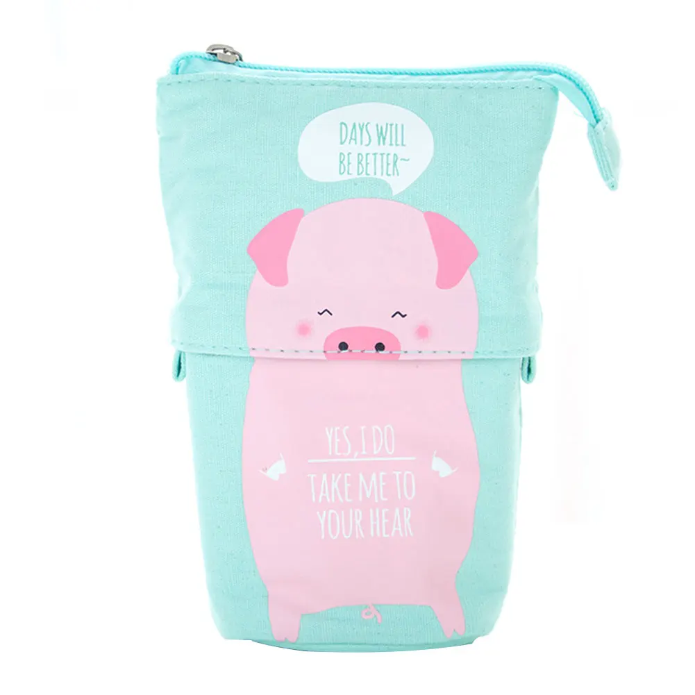 Pink Pig Школьный чехол для карандашей, для студентов, гибкий держатель для ручек, на молнии, выдвижной, канцелярские принадлежности, милые, для мальчиков и девочек, многофункциональный, маленький подарок - Цвет: Pink Pig