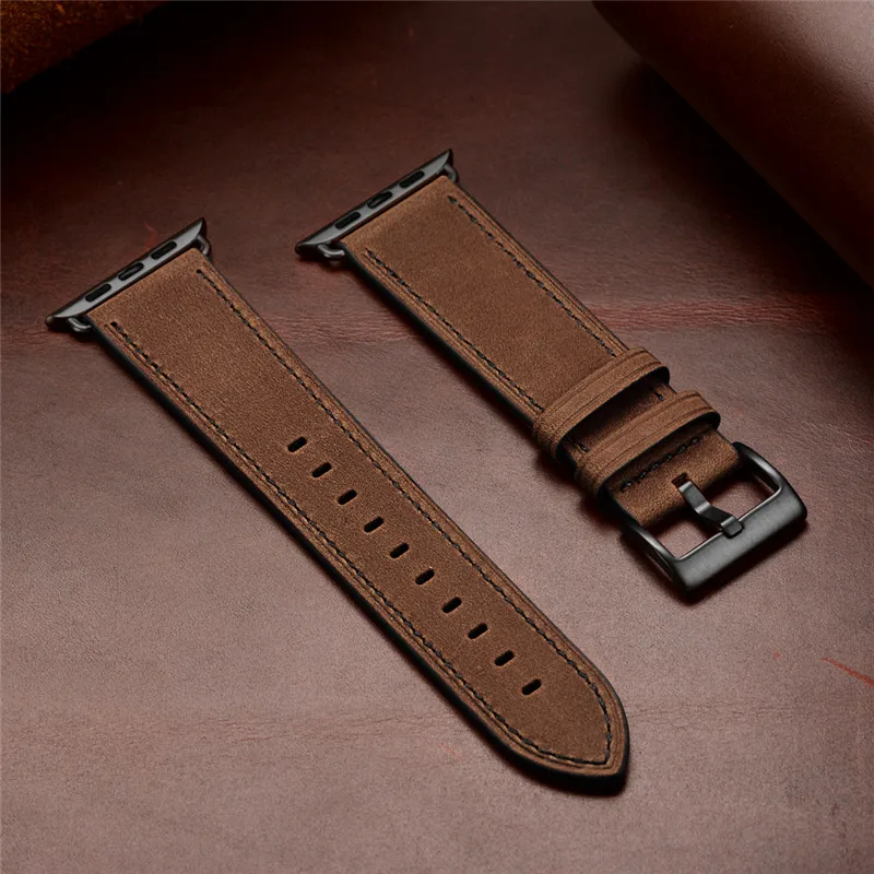 brown Совместимые Apple Watch Series 5 4 Band 44 мм 40 мм Лучшие браслеты из натуральной кожи для iwatch 1 2 3 38 мм 42 мм браслет - Цвет ремешка: brown