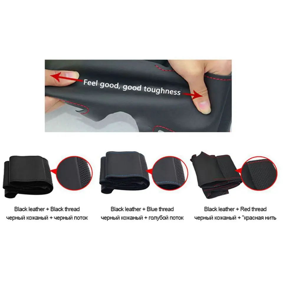 Hand-stitched Black Soft Artificial Leather Car Steering Wheel Cover for Mini Coupe