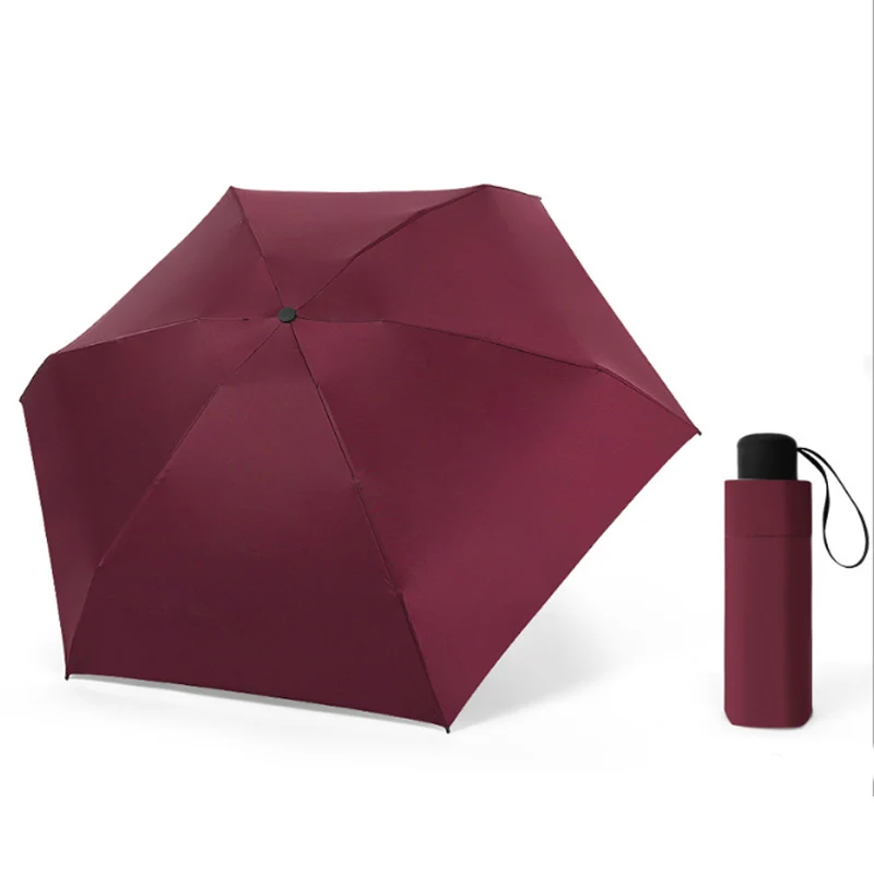 Wine red Модный 1 шт. Мини карманный зонтик для женщин УФ маленькие Зонты Дождь для женщин водонепроницаемый для мужчин Защита от солнца удобный для девочек и путешествий - Цвет: Wine red