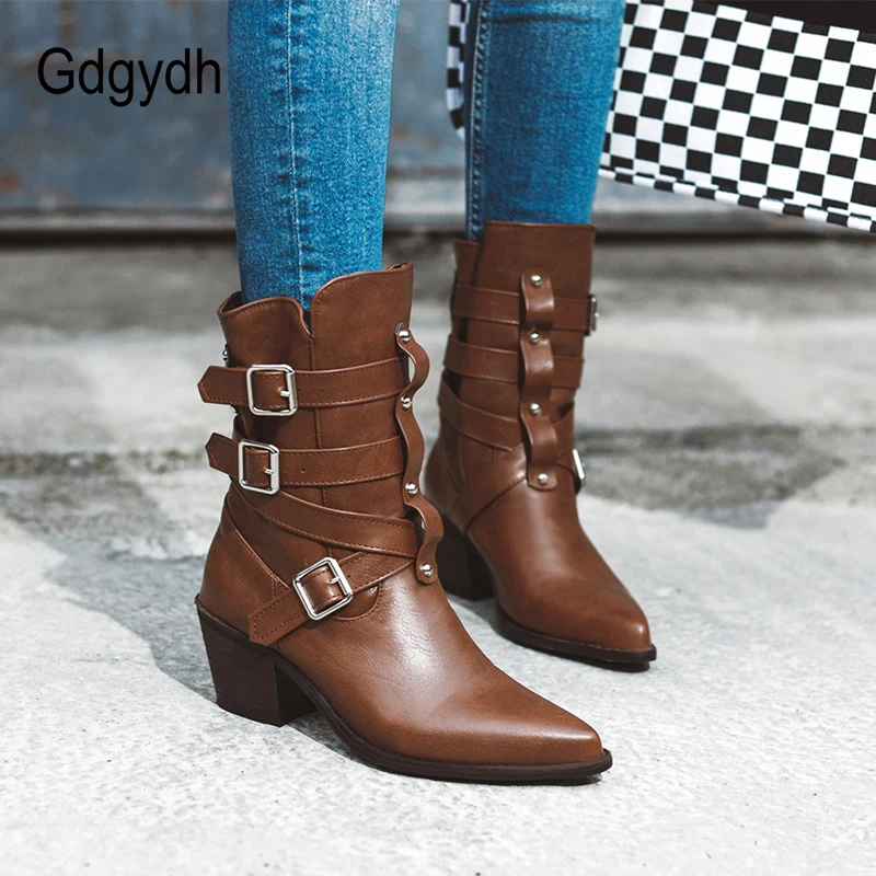 Женские ботинки Челси Gdgydh Винтажные с заклепками и ремешком на щиколотке пряжкой