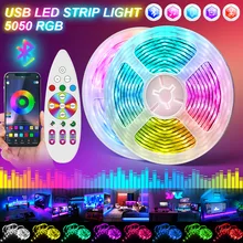 

1M-40M USB Led Strip Light 5050 RGB Tape Flexible Ribbon TV Backlight Bluetooth APP Control Led Lighting For Room Decoration