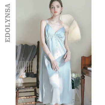 

2020 Sexy Spaghetti Strap Chemise Nightgown Elegant Summer Women Home Wear Night Dress Lingerie Lace Sleepwear Nightwear T705