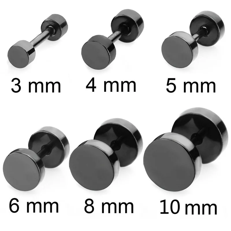 50pcs Barbell Earrings Round Cheater Surgical Steel Black Fake Ear Plug Studs Body Jewelry 3mm 4mm 5mm 6mm 8mm 10mm