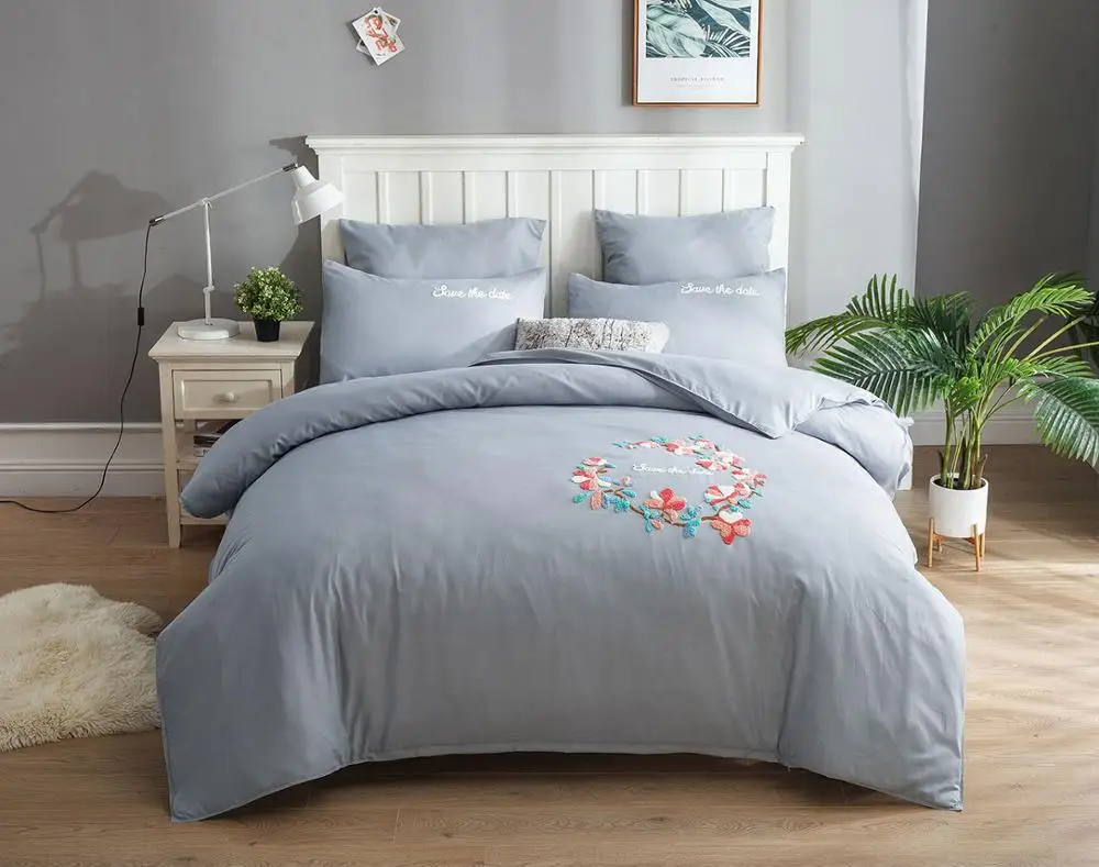 ALANNA bedding set Pure color Flowers European style Pure cotton Embroidery Bed sheet, quilt cover pillowcase 6pcs new product - Цвет: L1007