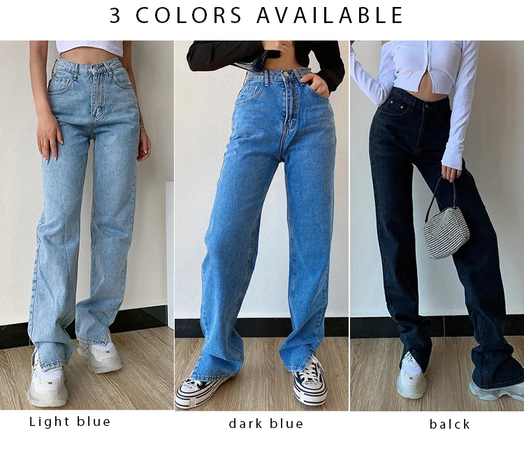 Women's Pants Straight Leg Jeans Women High Waist Slim Loose Autumn Winter Pants Casual Split Washed Mom Fashion Trousers