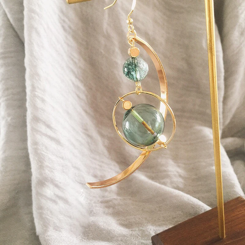 Fresh Green Bubble Dangle Earrings For Women Original Hand Blown Glass Ball Asymmetric Drop Korean Earings Femme