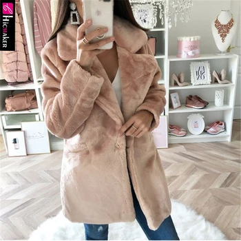 

Women Fluffy Warm Fur Coat Long Sleeve Turn Down Collar Thick Fall Chic Faux Fur Soild Winter Coat
