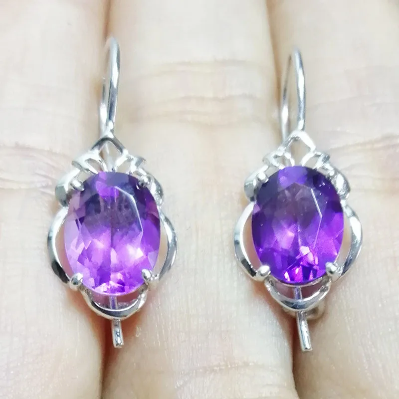Натуральный настоящий аметист, серьги-кольца,, серебро 925 пробы 1.8ct* 2 шт, драгоценные камни, хорошее ювелирное изделие C91146
