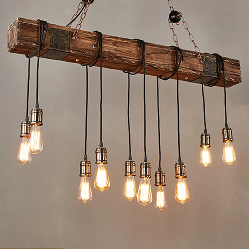 10 Lights American Loft Pendant Lights E27 LED Wooden Vintage Hanglamp Fixtures For Living Room Decoration Luminaire Suspension (5)