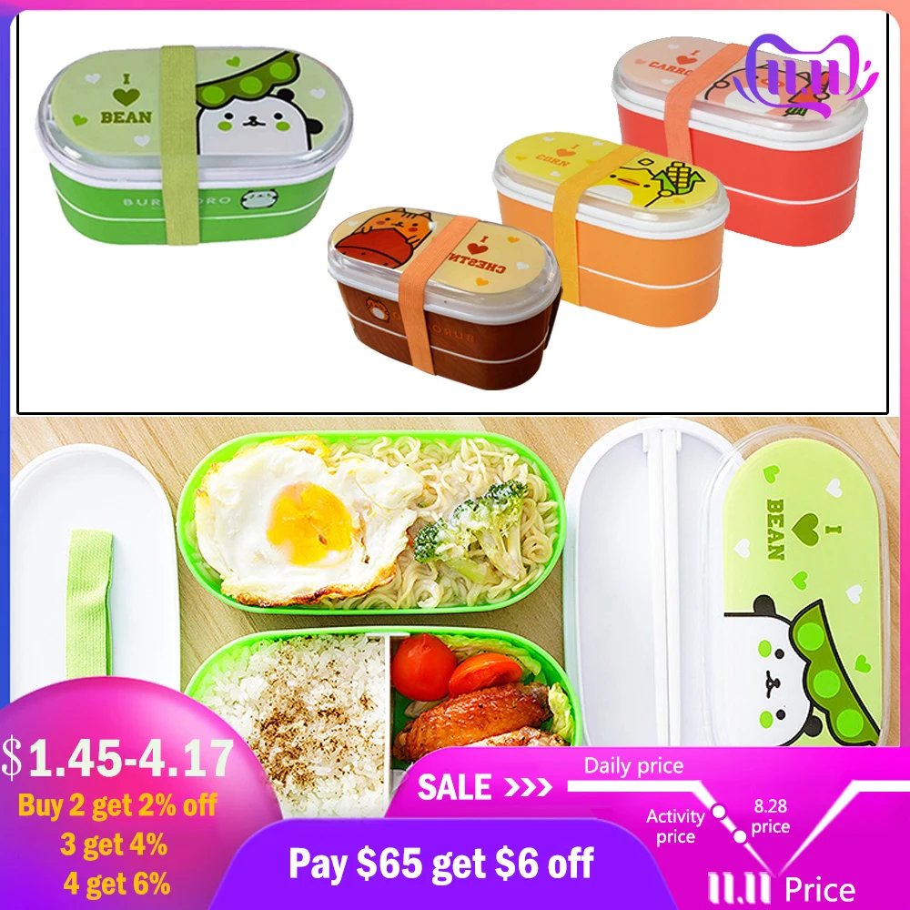 Portable Plastic Cartoon Food Container Healthy Lunch Box Bento Boxes Dinnerware For Students Cutlery Kids Children 1pcs