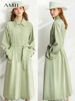 

Amii Minimalist Trench Coat Spring Women Lapel Solid Single-breasted Pockets with Belt Elegant Female Mid-long Jacket 12070032